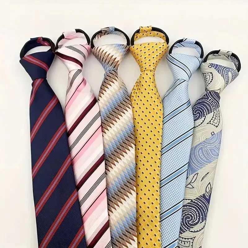 Hot Sell Style 8CM Zipper Tie Men Bridegro Wedding Necktie Lazy Pre-tied Ties Striped Zipper Necktie For Men Wen Wholes X250407