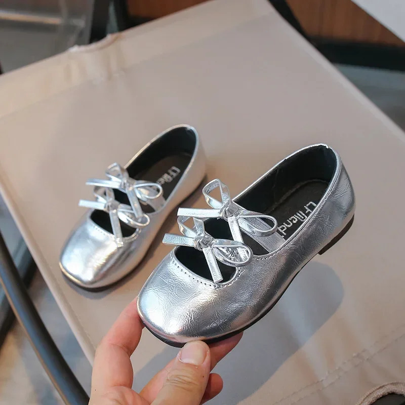 Kids Square Dance Performance Shoes Black Solid Color Girls Princess Shoe with Double Bow Girls Leather Shoes Soft Sole 250407