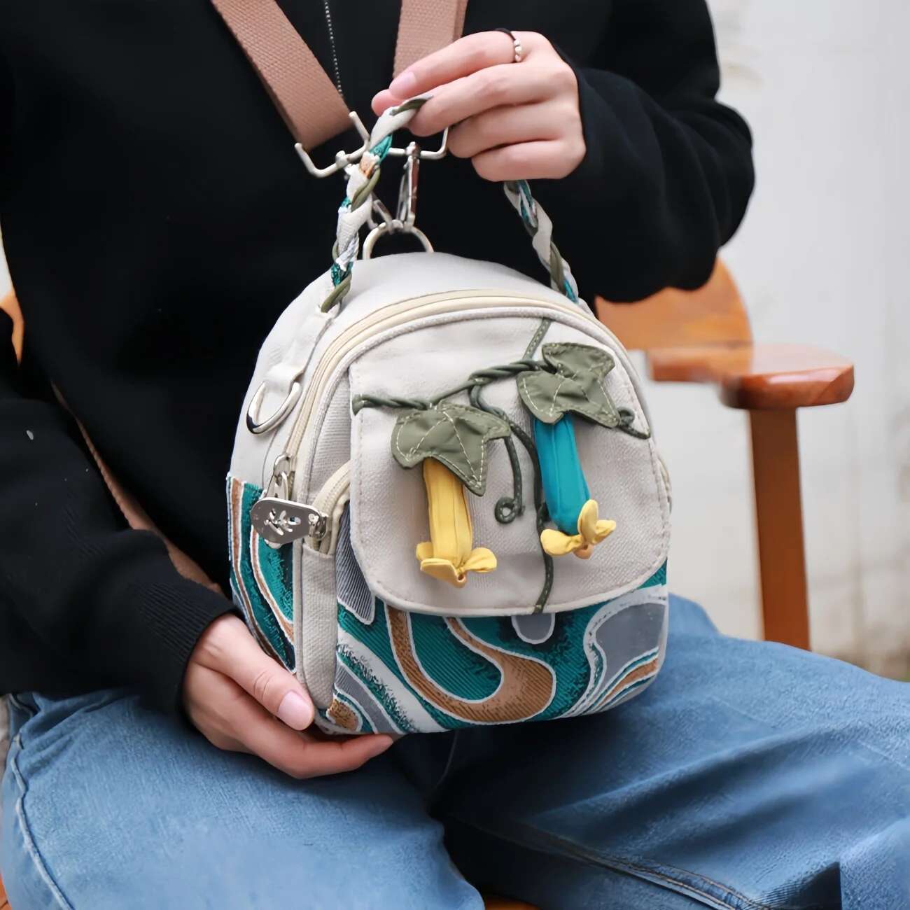 Morning Glory Multi Layered Canvas Handbag, Birthday Gift For Girlfriend And Mother
