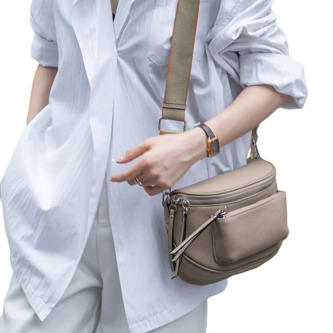 Genuine Leather Women's Handbag 2024 High-Quality Small Shoulder Casual Chest Purse Ladies' Simple Versatile Crossbody Bag