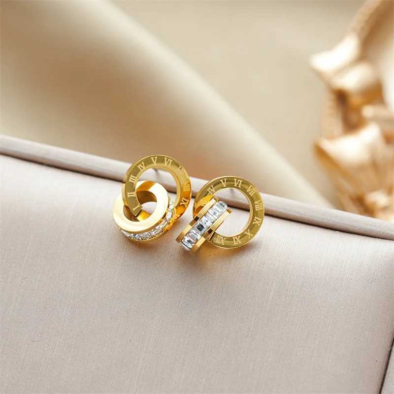 Elevate Your Style! Stainless Steel Roman Numeral - Inscribed Gold Jewelry Set Necklace Earrings Bracelet Y250408
