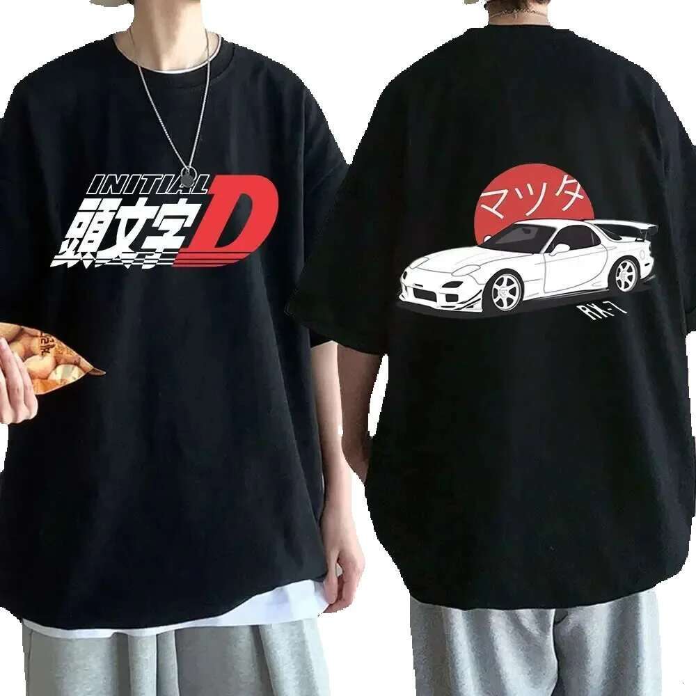 Anime Drift AE86 Initial D Double sided Round Neck Short Sleeve Summer Casual Unisex R34 Horizon GTR JDM Manga T-shirt