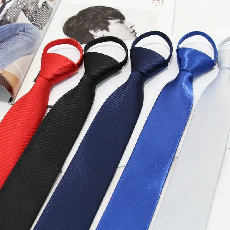 5cm Pre-tied Neck Tie Mens Skinny Zipper Ties Red Black Blue Solid Color Slim Narrow Bridegro Party Dress Necktie Student Girl X250407