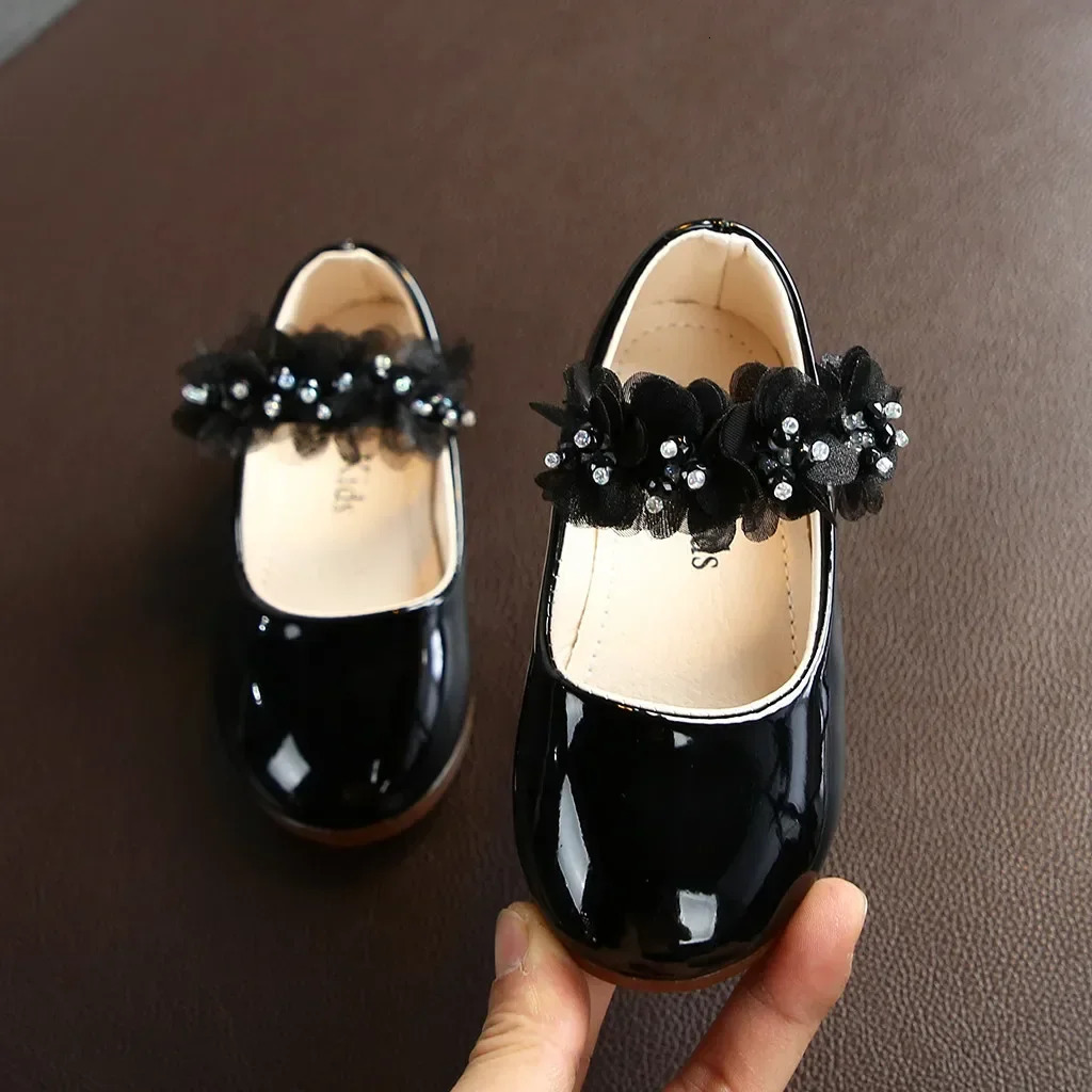 Toddler Infant Kids Girl Lace Crystal Bright Princess Party Leather Shoe Dance Shoe Solid Hook Loop Childrens Shoes For Girls 250407