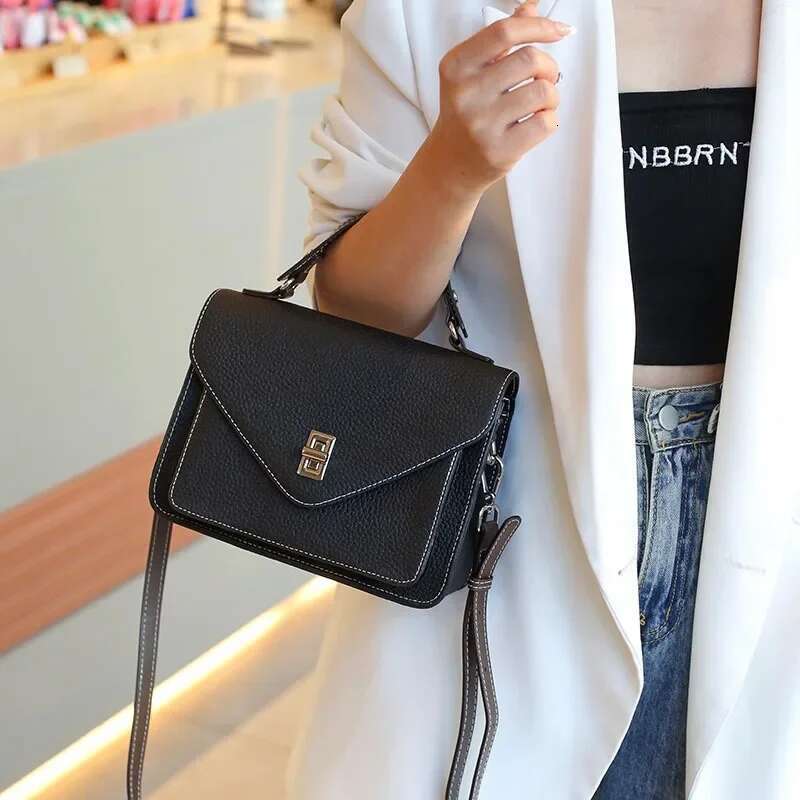 Real Leather Handbag, Women's Envelope New Cowhide Mailman French Small Square Bag, Crossbody Bag