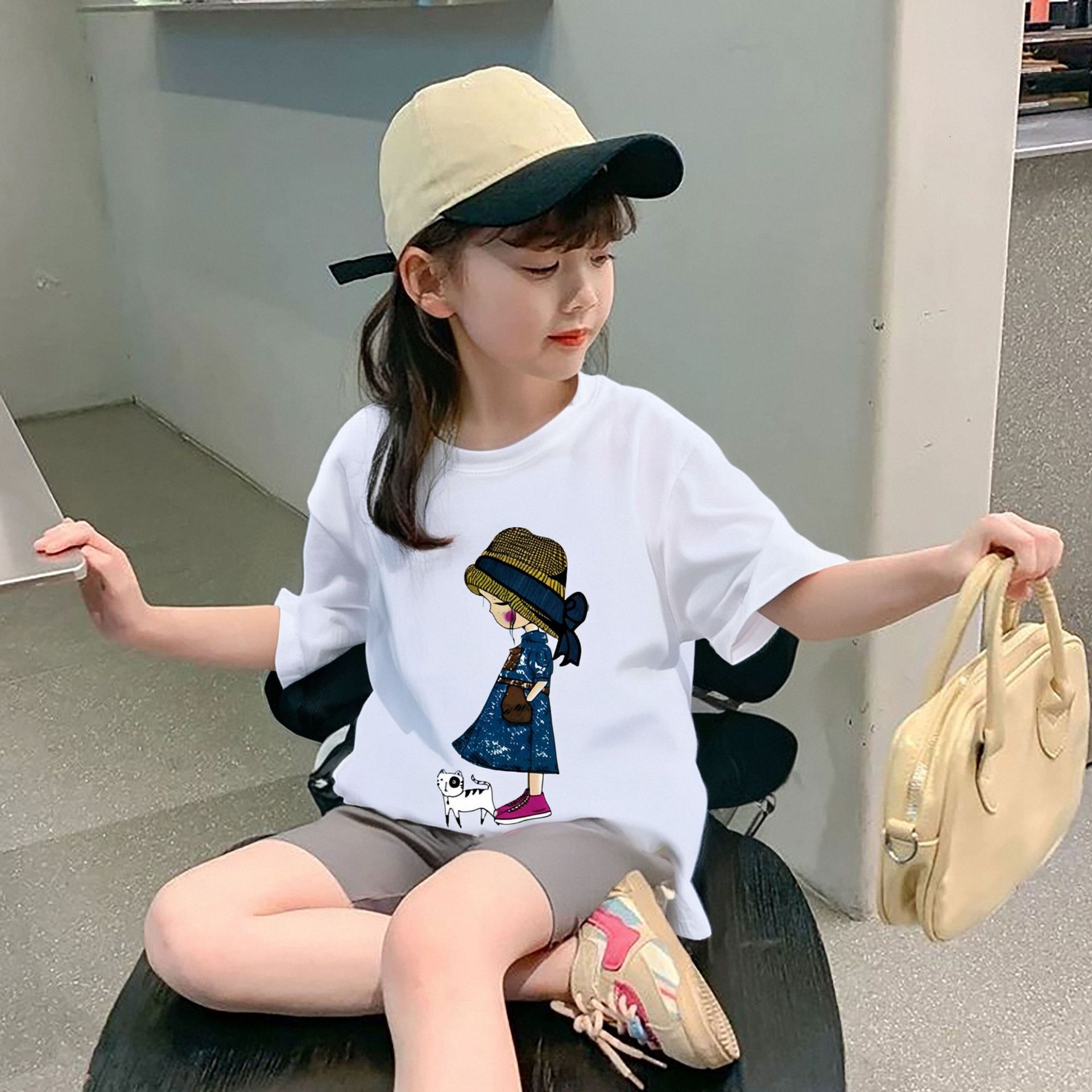 Ddmyshoesvip Girls Short Sleeved T Shirt New Summer Clothing Cartoon Printed Children S Clothing Little Girls Round Neck Pure Cotton Top Trendy