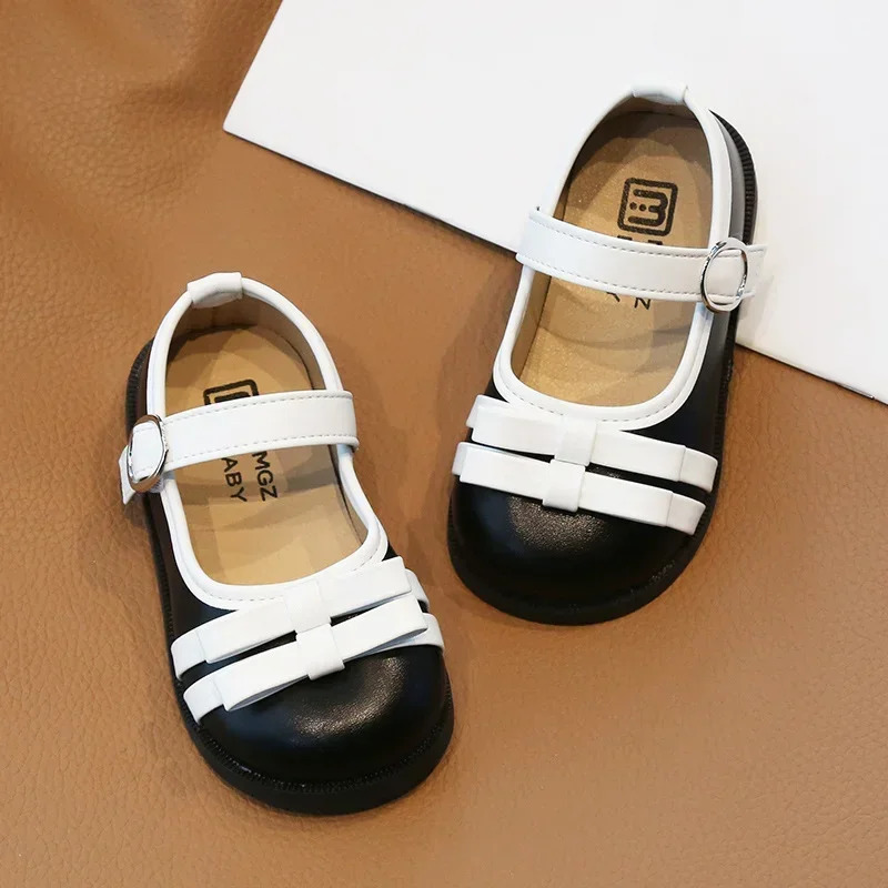 British style womens leather shoes cute double bow tie Lolita shoes childrens wedding beautiful baby girl Mary Jane shoes H07061 250408