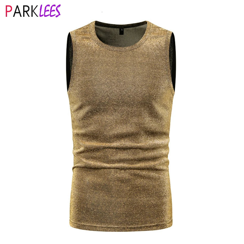 Shining Gold Thread Vest for Men Fashion Shining Vest for Men Nightclub Party Dance Ball Sleeveless T-shirt for Men 250402