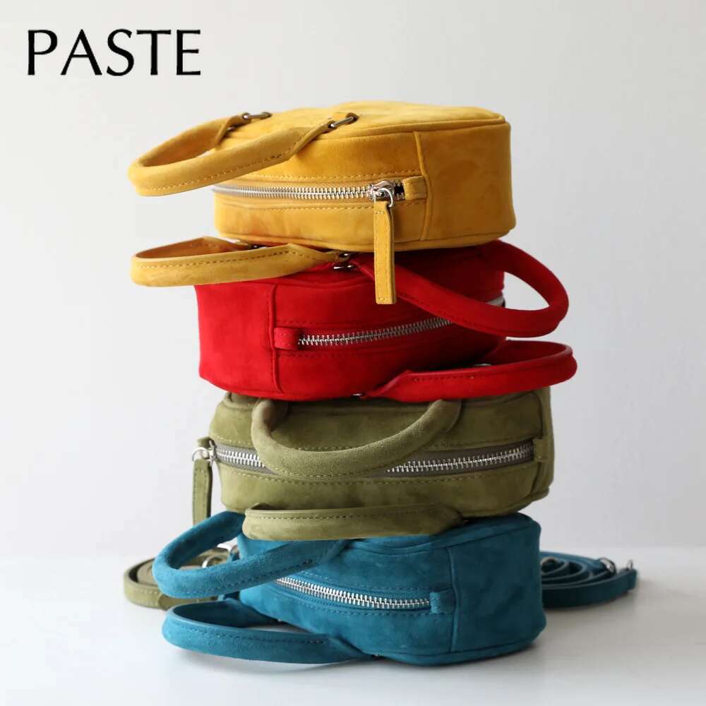 Korean Style Minimalist Retro Aron Color Mini Tote Yellow Suede Cow Leather Women Crossbody Bag Sheep Wool Handbag