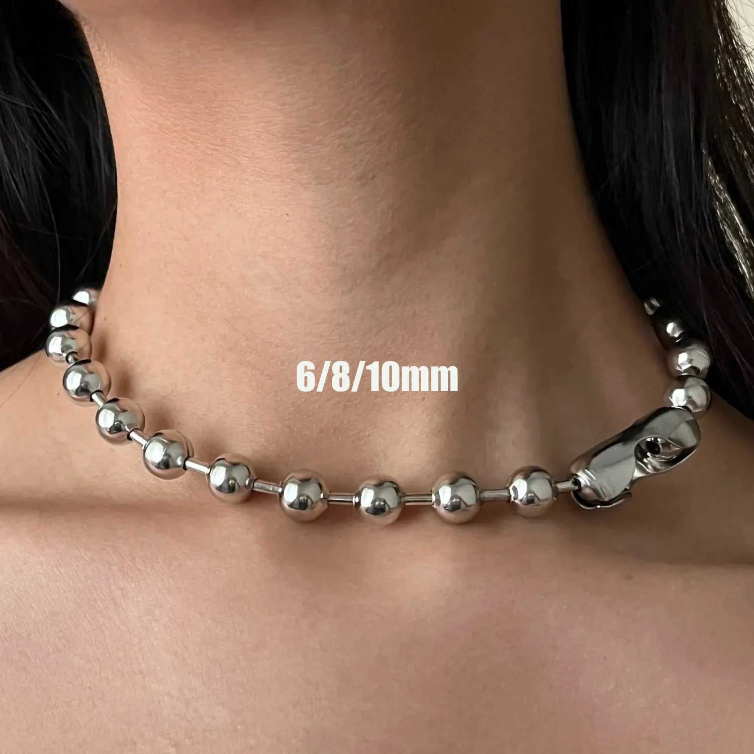 6/8/10mm Stainless Steel Ball Chain Layering Necklace for Women Men Oversize Chunky Chain Choker Grunge Aesthetic Y2K NecklaceC250407