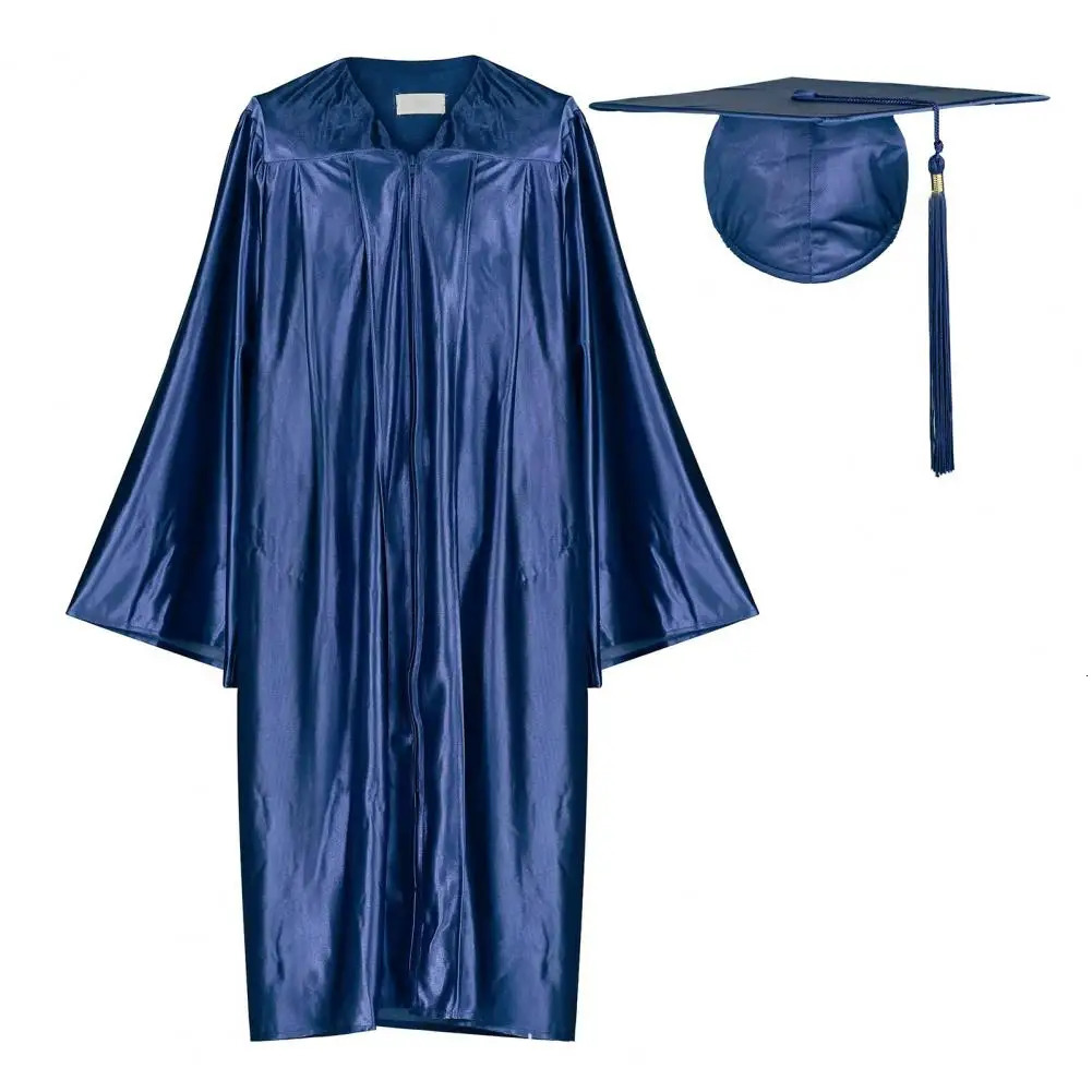 Unisex Graduation Robe Hat Set Front Zipper Loose Tassel Year Tag College Bachelor Doctor Master Graduation Ceremony Gown 250407