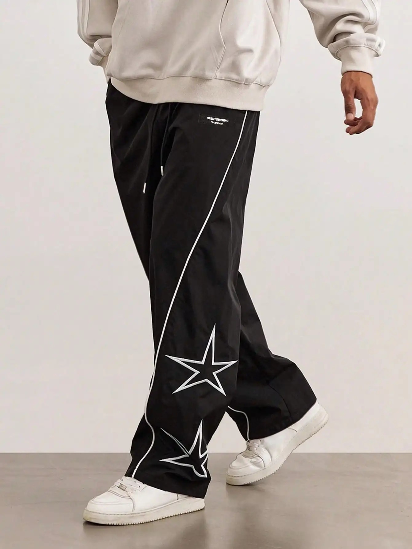 Mens straight leg pocket printed cargo pants loose casual outdoor mens work hiking and fishing 250403