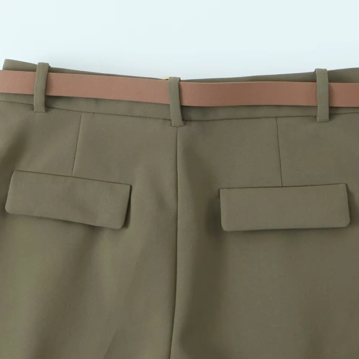 ZBZA Womens Waist Belt with Wrinkles Trouser High Side Pocket Front Zipper Summer Casual Solid Color Unique 250407