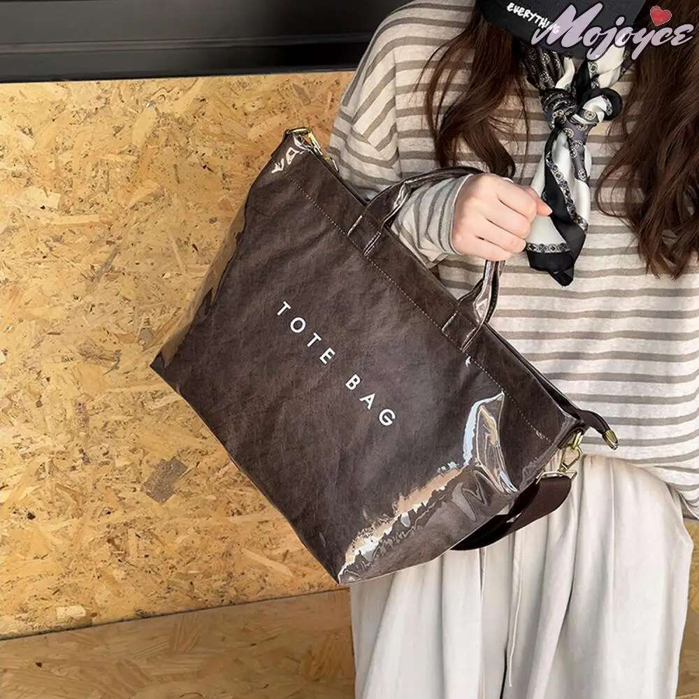 Women Top-Handle Bags Waterproof Tote PVC Kraft Handbag Large Capacity Casual Crossbody Bag Daily Work Shopping Travel Pack