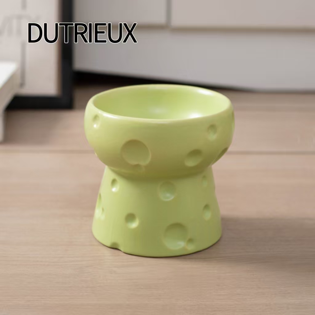 H1354 Ceramic pet bowl with neck support and tipping prevention, large diameter flat mouth cat and dog food and water bowl