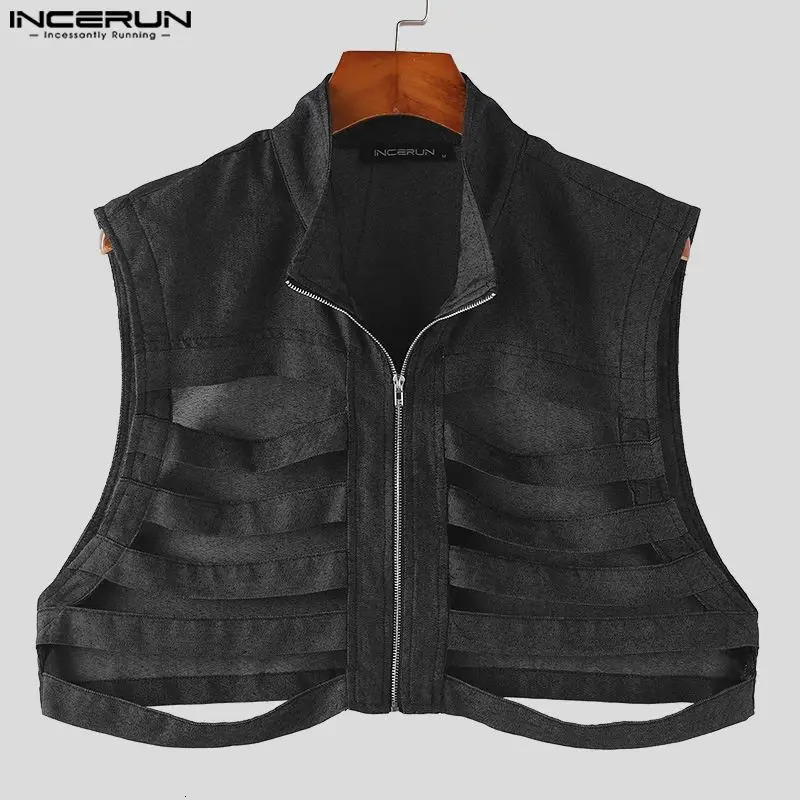 Mens Tank Top Hollow External Zipper Bracket Collar Sleeveless Mens Tank Top Solid Street Clothing Fashion Casual Mens Clothing INCERUN 250403