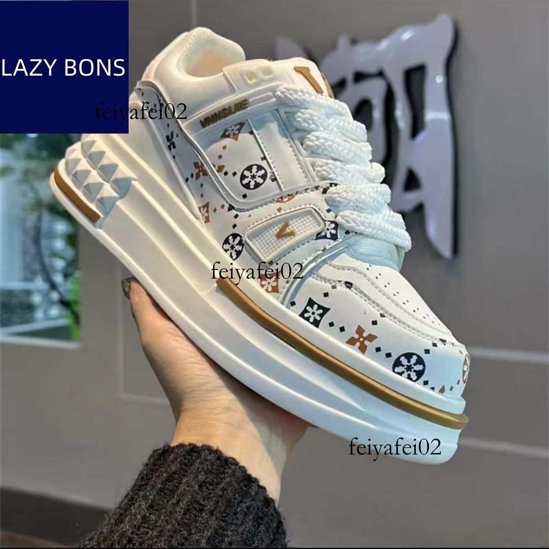 Top Trendy Brand Color blocked Casual Board Shoes 2025 Spring New Leather Face Dun Dun Shoes Height Raising Soft Bottom Casual Shoes d4