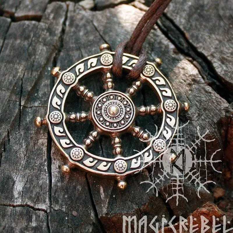 Dharma Pendant Wheel of Life Samsara Bronze Amulet Buddhist Tsman Necklace for Women Men Dharmachakra Necklace BuddhismC250407