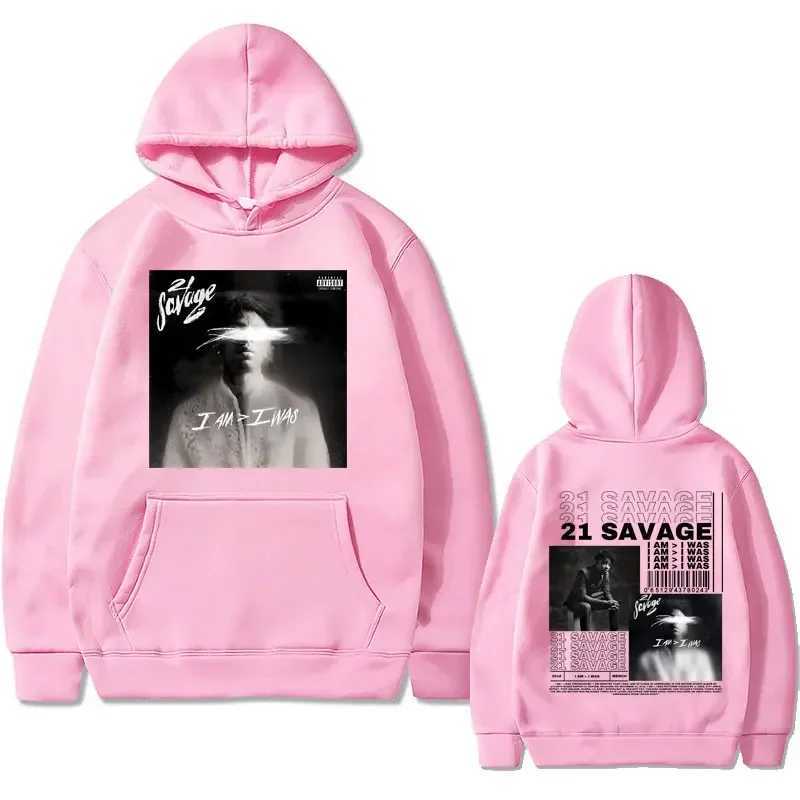Rap Singer 2 Savage I Am I Was Music Album Graphics Hoodie Mens Hip Hop Retro Oversized Sweatshirt Mens Wool Hoodie W250408