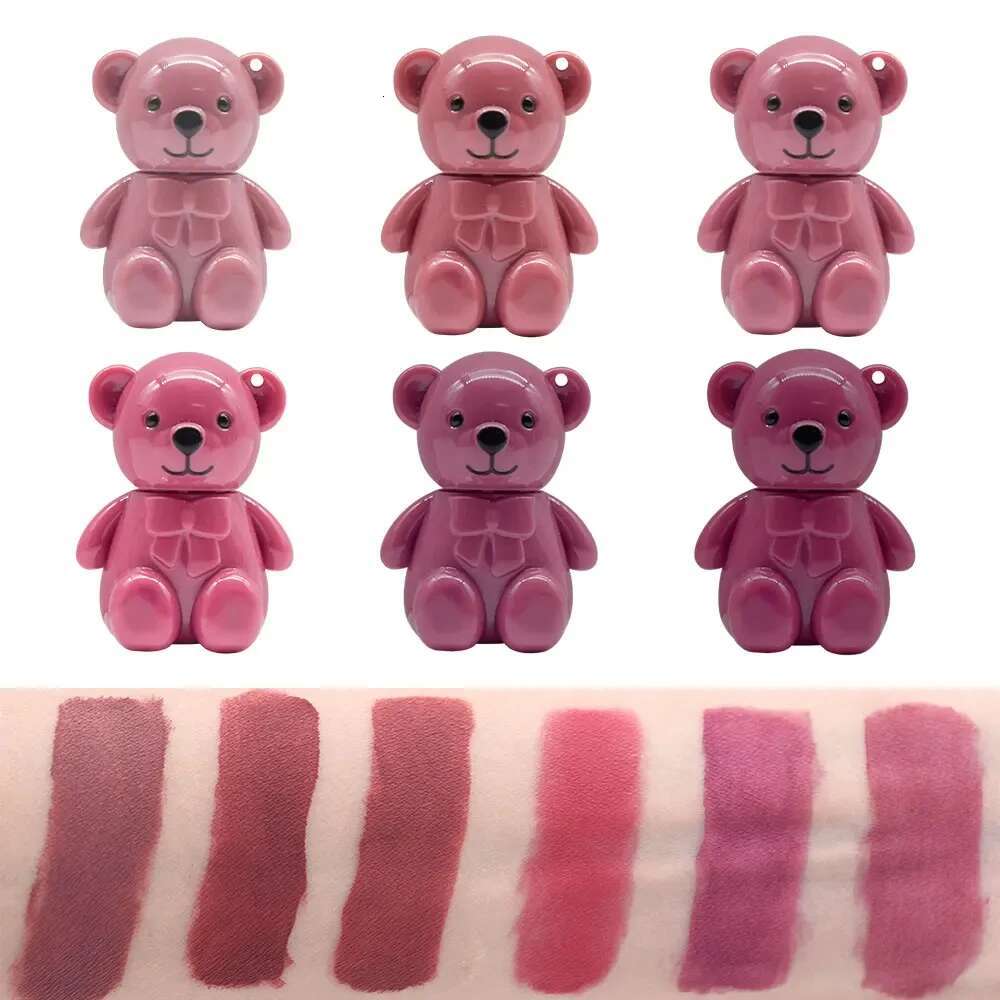 24Pcs Kawaii Bear Veet Matte Liquid Lipstick 6 Colors Set Gloss Waterproof Longlasting Nonstick Lip Tints Lips Makeup
