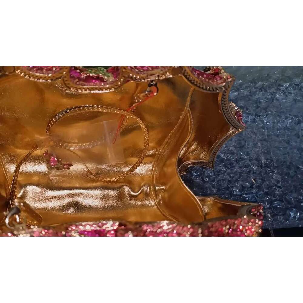 XIYUAN Pink Blooming Rose Woman Crystal Wedding Bridal Clutches Purses Formal Dinner Banquet Dia Handbags Party Evening Bags