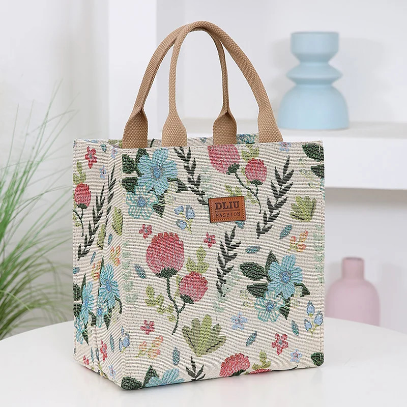 Knitted Thick Fabric Handbag Portable Workday Mess Storage Bag Mothers Shopping Bento 250401