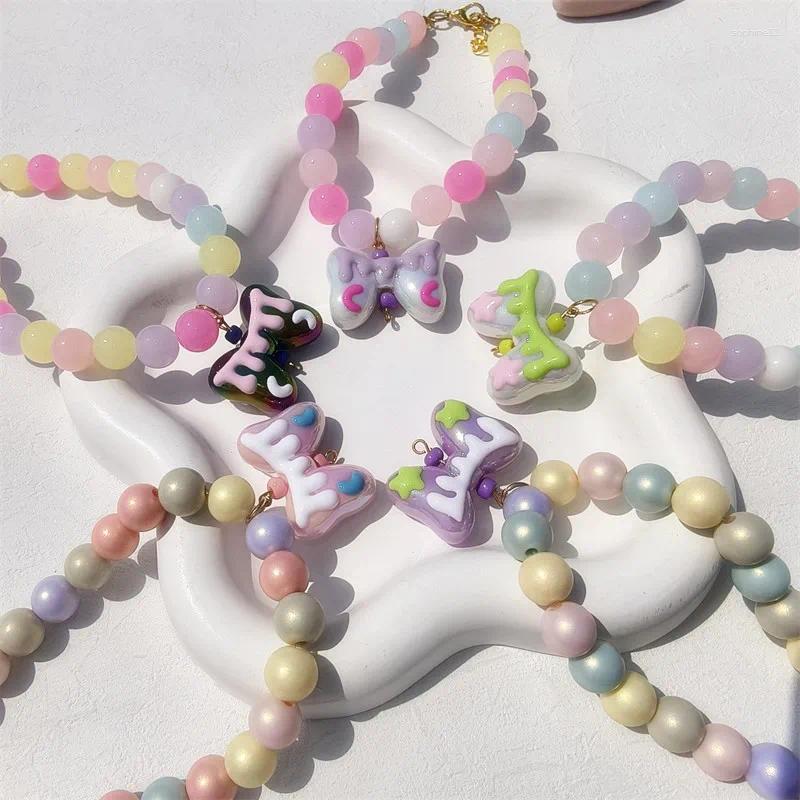 Update Fashion Trendy Handmade Colorful Pearl Collar With Resin Bows Pendant For Dogs And Cats Adjustable Pet Jewelry Necklace