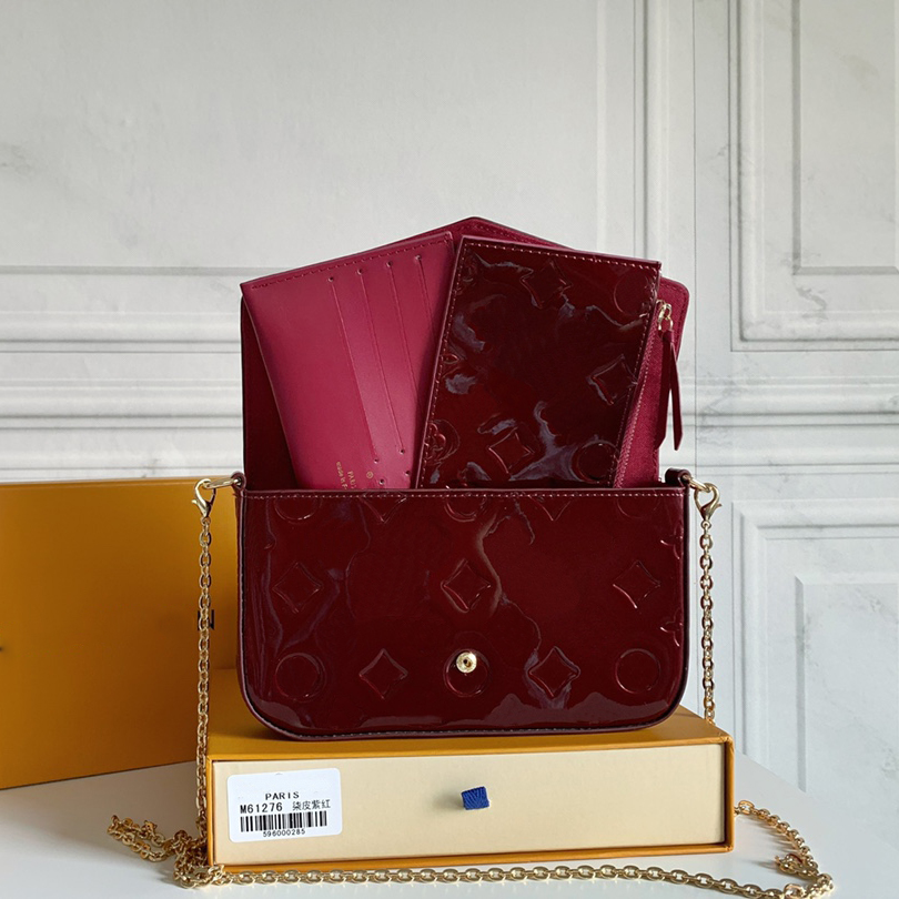 25FW M61276 3 IN 1 Wallets Women Felicie Luxurys Designers Bags Patent leather Totes Handbag Pochette Wallet Messenger Purse Card Holder pouch Travel With Box 21CM