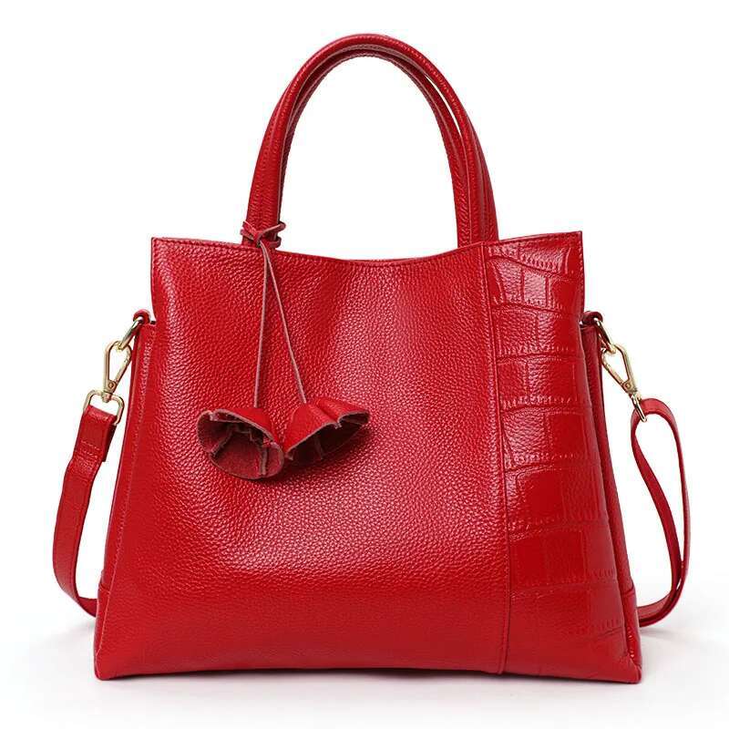 Aidrani The new European American crocodile patterned large capacity women's handbag made of soft cowhide and is a solid