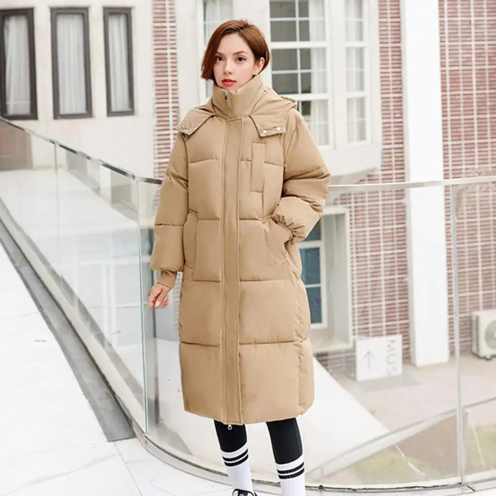 Long Puffer Jacket for Women Thicken Warm Quilted Hooded Coat Zip Up Full Length Down Coat Snow Outercoat Korean Winter Jacket 251106