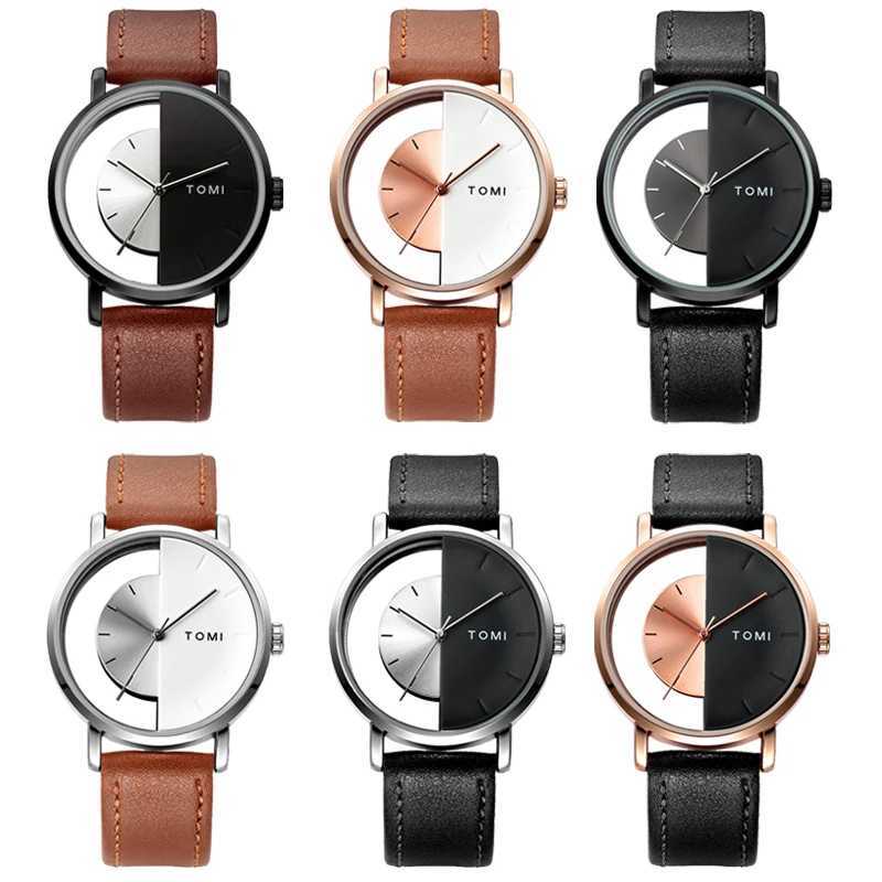 Unique creative semi transparent unisex watch suitable for men women couples geeks fashionable leather watches fashionable quartz watches Y250407