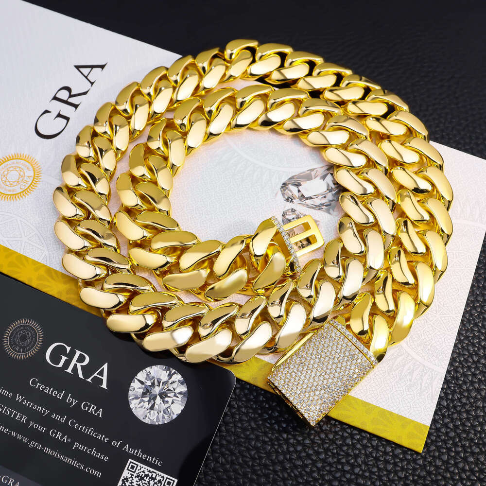 Miami Cuban Chain 14k real gold-plated chilled necklace sier hip-hop moissanite men's accessory