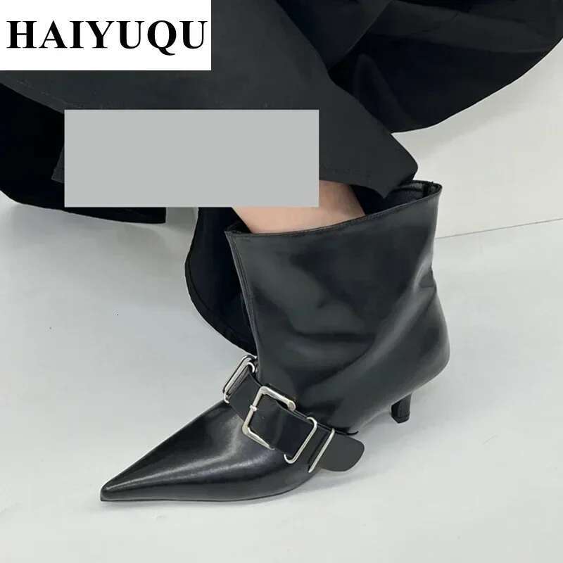 Pointed Toe Women Ankle Leather Fashion Heels Shoes Designer Trend New Boots Winter Sexy Pumps Atillas De Mujer