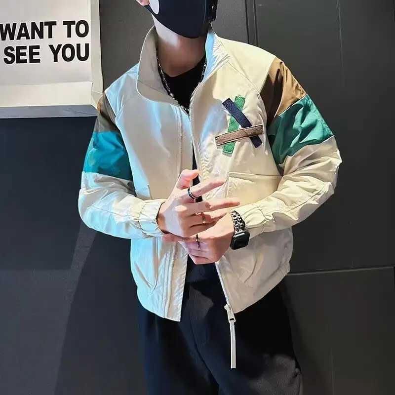 Mens spliced jacket new trend brand jacket cool and fashionable mens casual top M250408
