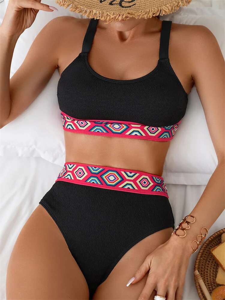 Dongdumaoyi High Waist Bikini Women S Swimsuit Vintage Black Patchwork Push Up Bikinis Sets Bathing Suit Two Piece Swimwear Traje De Ba O
