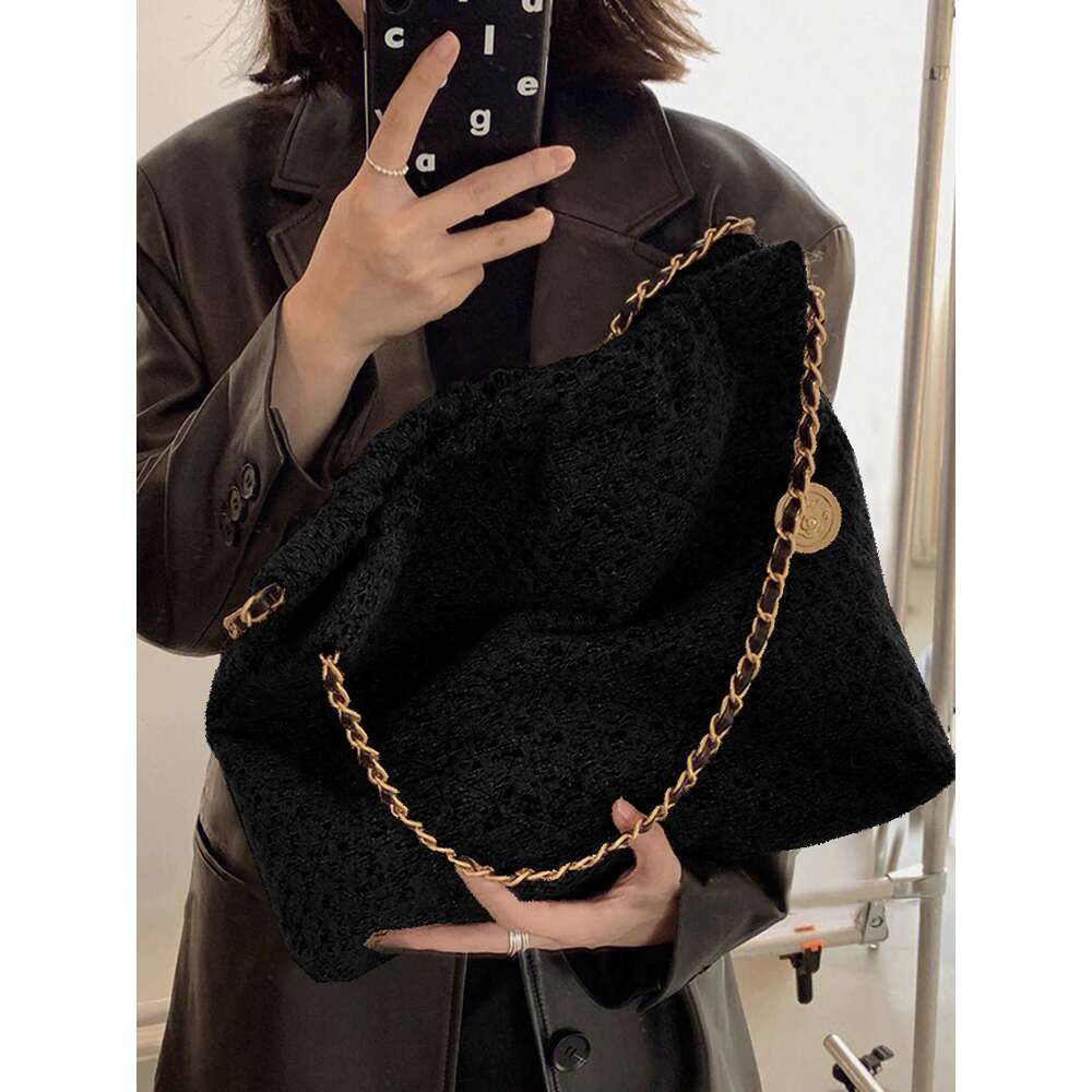 Women's Bags Large capacity commuting brown woolen chain tote women, 2025 new model, niche single shoulder underarm bag for spring and summer