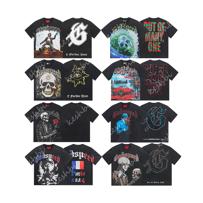 godspeed shirt designer shirt mens t shirt clothe beach hipster fabric cotton Street colorful graffiti Letter foil all print Vintage washed black tee US size S-XL