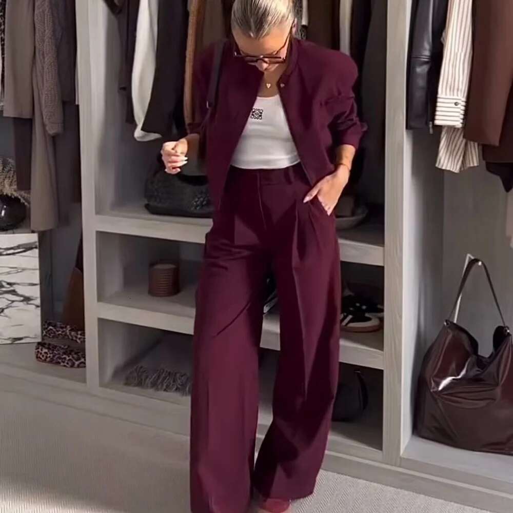 UNIZERA Round Neck Long Sleeve Pilot Jacket Top High Waist Folded Pants Set Spring New Women's Clothing