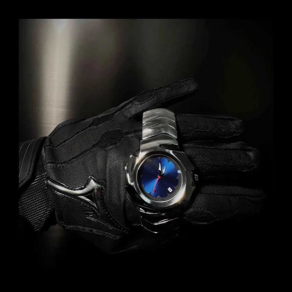 Mens Y2K unique blade fashionable stainless steel black blue luxury top-level simulated quartz waterproof dress watch Y250407