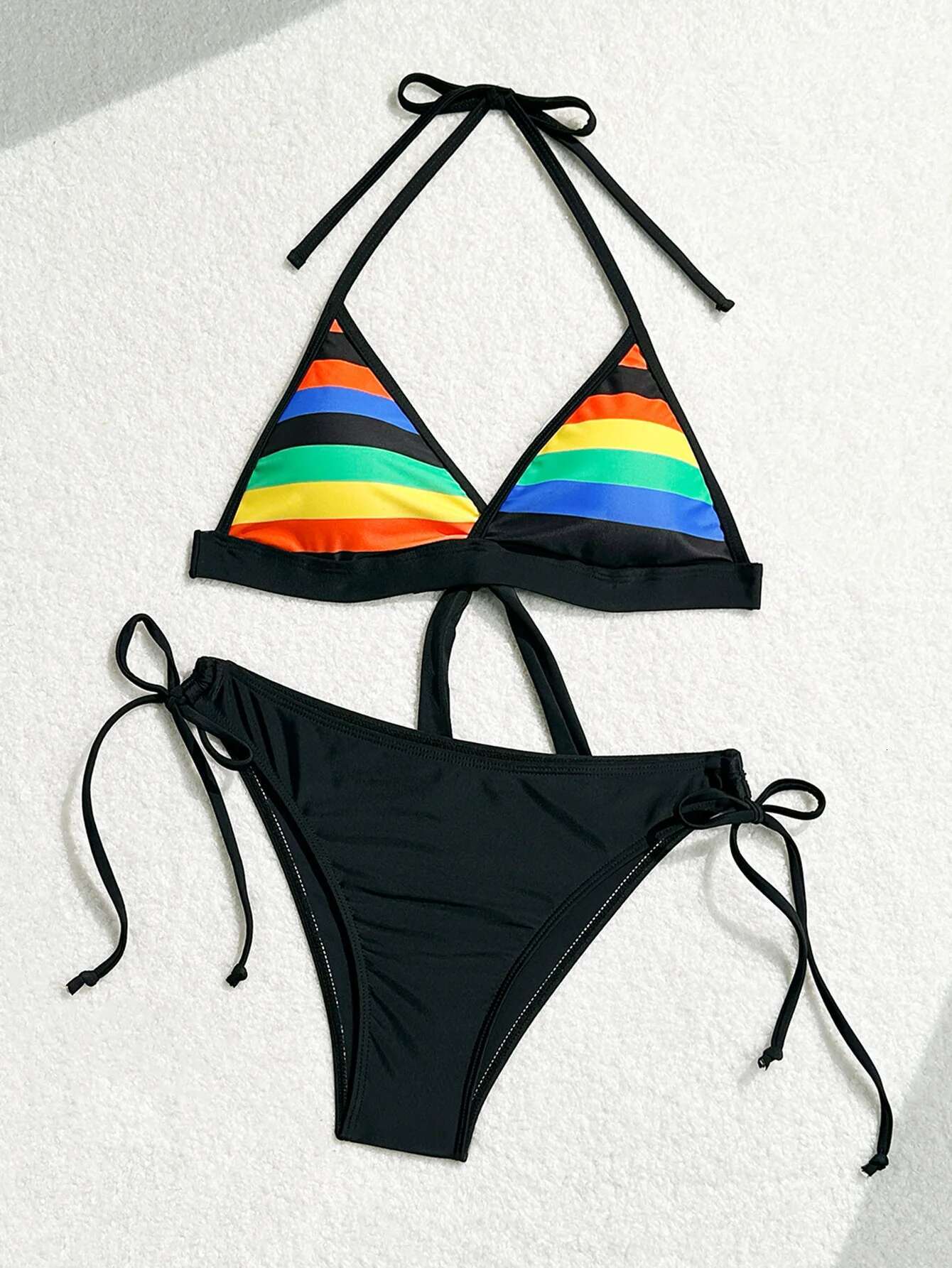 Dongdumaoyi Women S Rainbow Color Bikini Set Sexy Beach Vacation Backless Piece Swimsuit Summer Bathing Suit Bra Push Up Swimwear