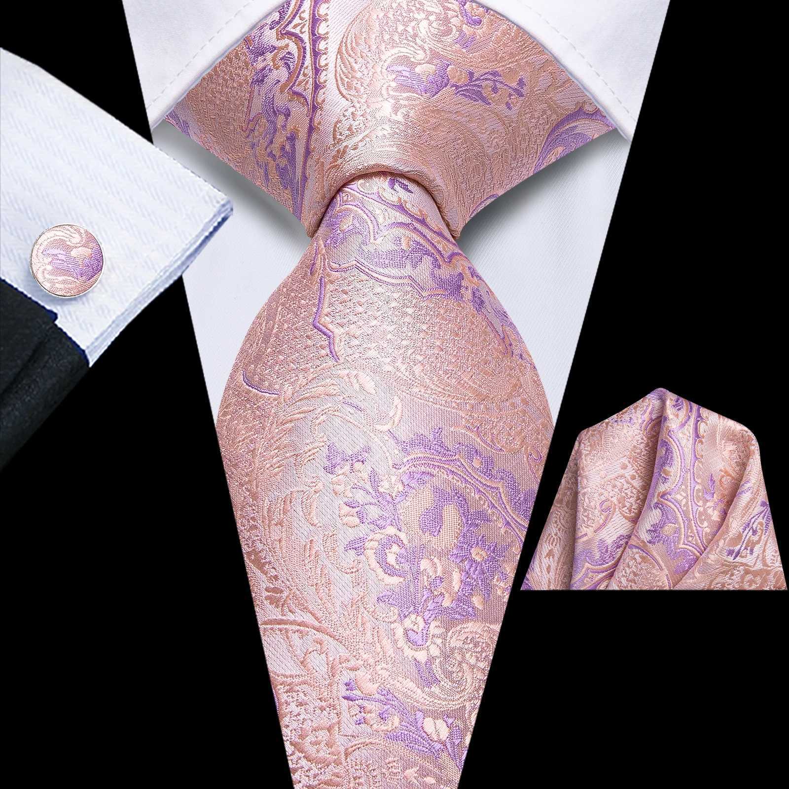 Hi-Tie Floral Purple Blue Men Elegant Necktie Handkerchief Cufflinks 3PCS Set Fashion Classic Silk Luxury Tie for Man X250407