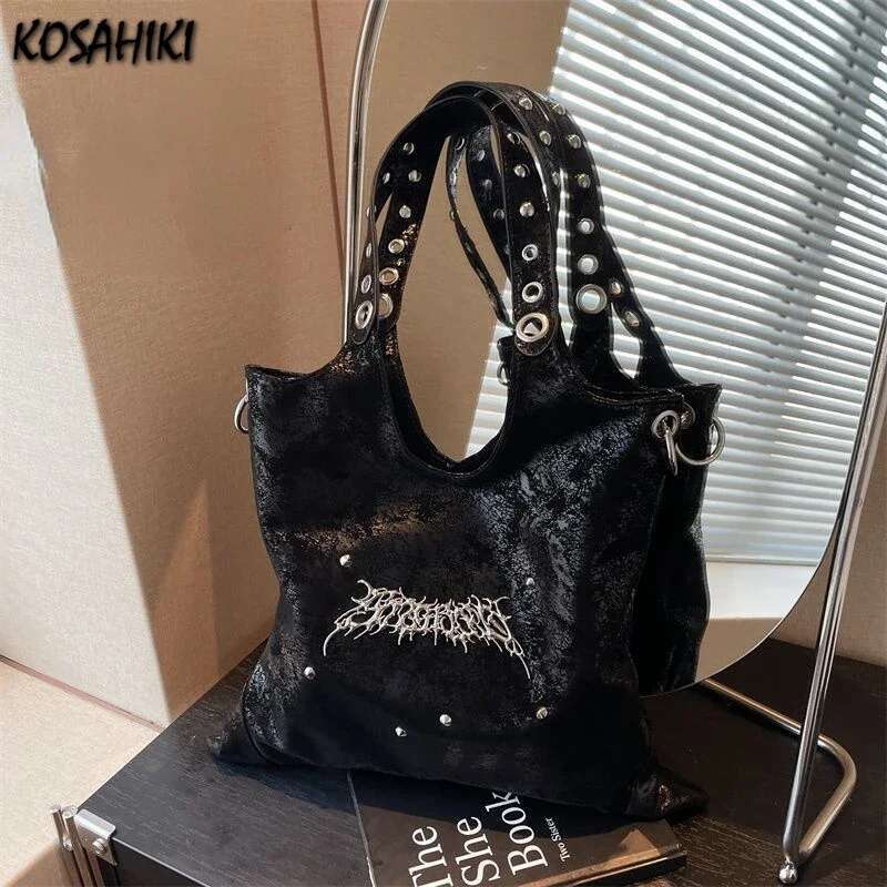 Y2k Aesthetic Punk Gothic Shoulder Underarm Bag Korean Women Fashion Trendy Handbags Streetwear Casual Design Tote Bags