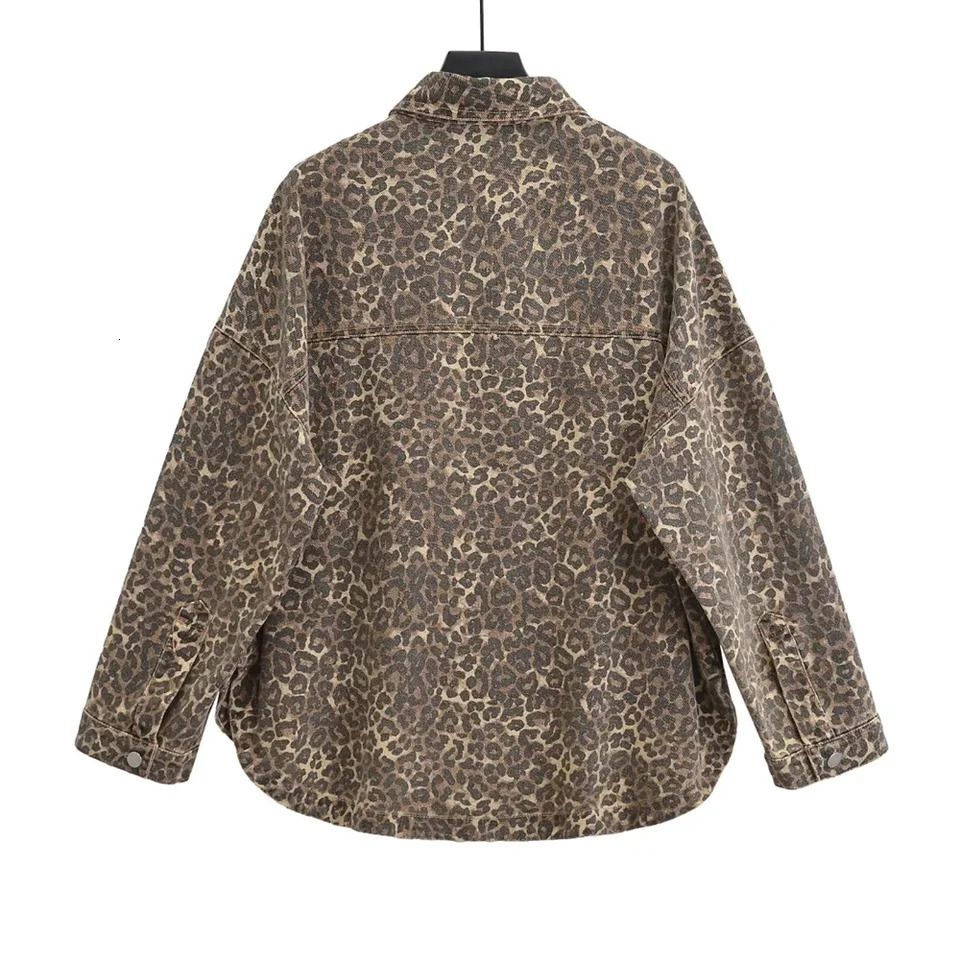 Kar Otza Autumn Womens Collar Loose Open Animal Printed Denim Jacket 250407