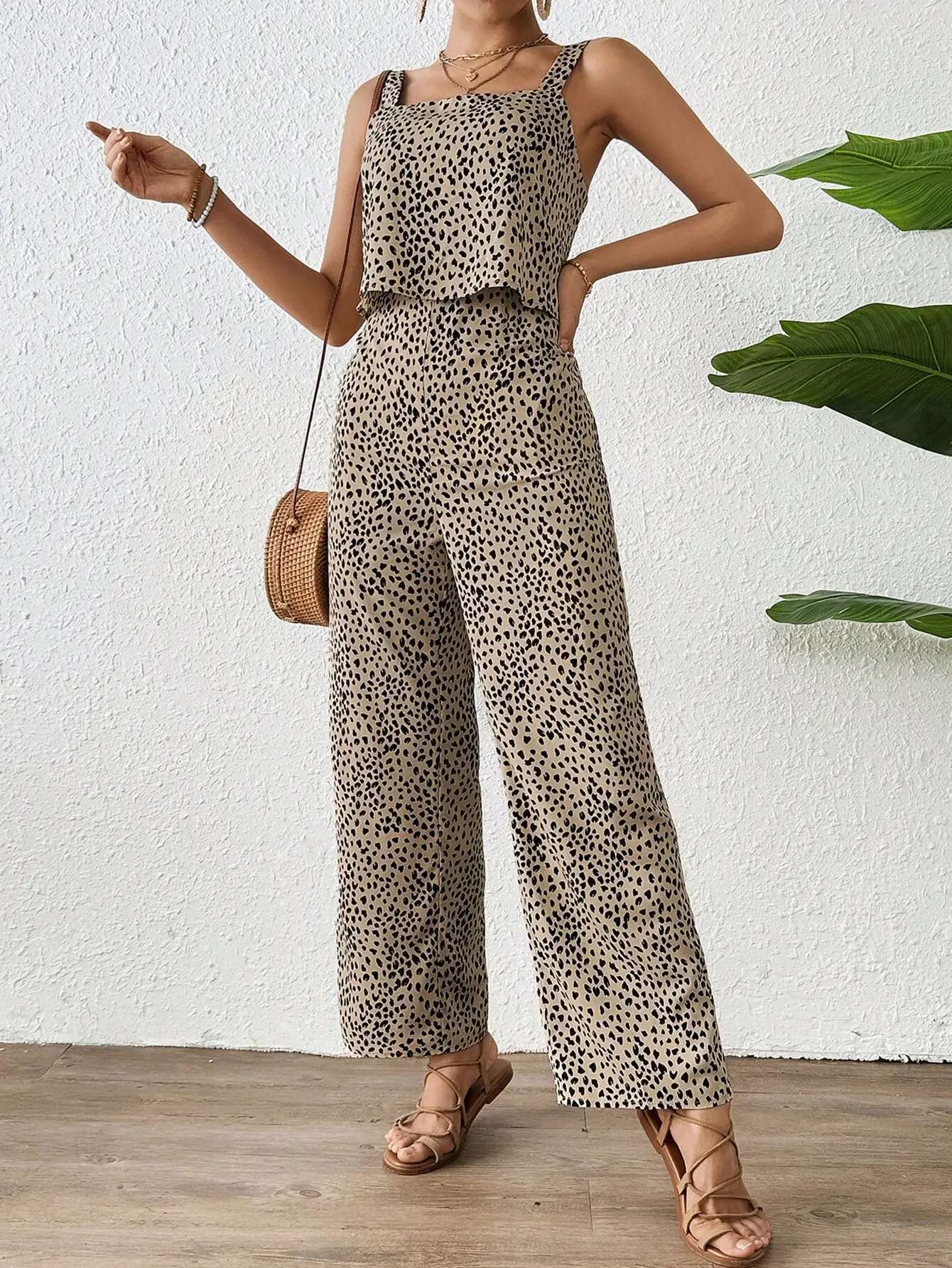 Elegant Casual Women's H Edition Double Strap Printed Romper