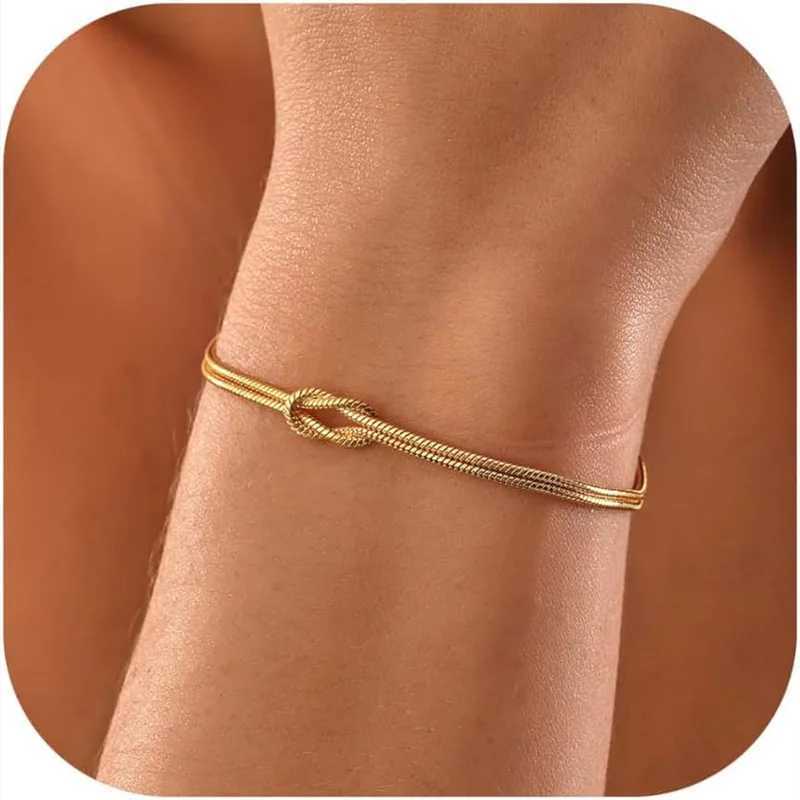 Knot Bracelets for Wen 14K Gold Plated Dainty Snake Chain Infinity Bracelet Adjustable Stainl Steel Jewelry GiftsC250408