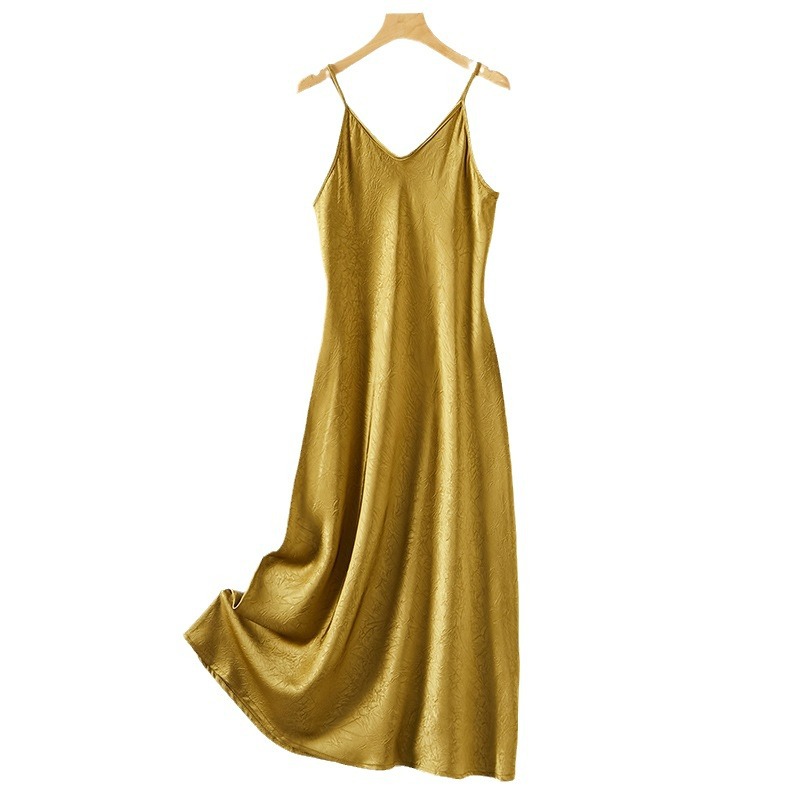 X52165 High quality embossed acetate suspender dress 2025 summer skirt versatile suspender dress