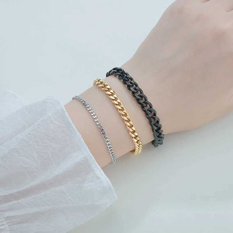 Sifisrri Punk Men 3/5/7mm Stainl Steel Cu Cuban Link Chain Bracelets Gold Color Solid Chains Unisex Wrist Jewelry GiftC250408