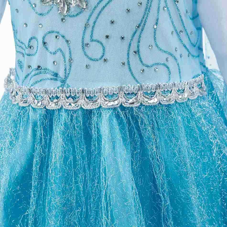 Disney Elsa costume girls long sleeved blue chiffon princess dress childrens Halloween carnival party costume childrens role-playing Pageant dress X25