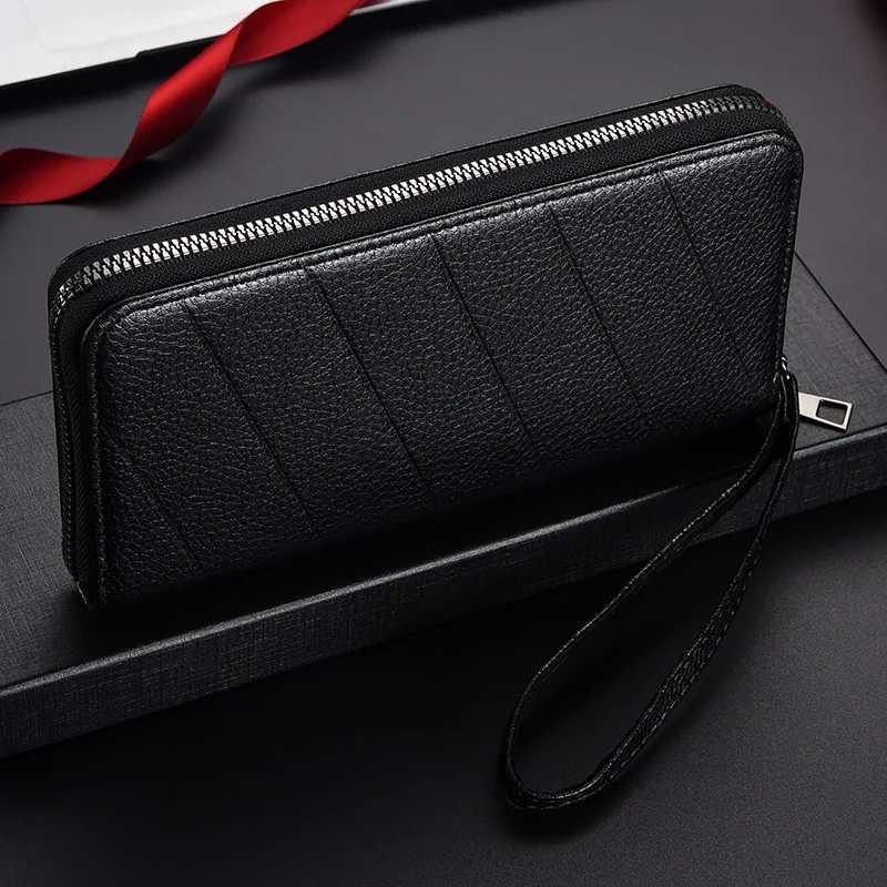 New Mens Long Wallet Leather Clutch Business ID Card Holder Zipper Purse Multi Slot Card Organizer Phone Pouch H2511071