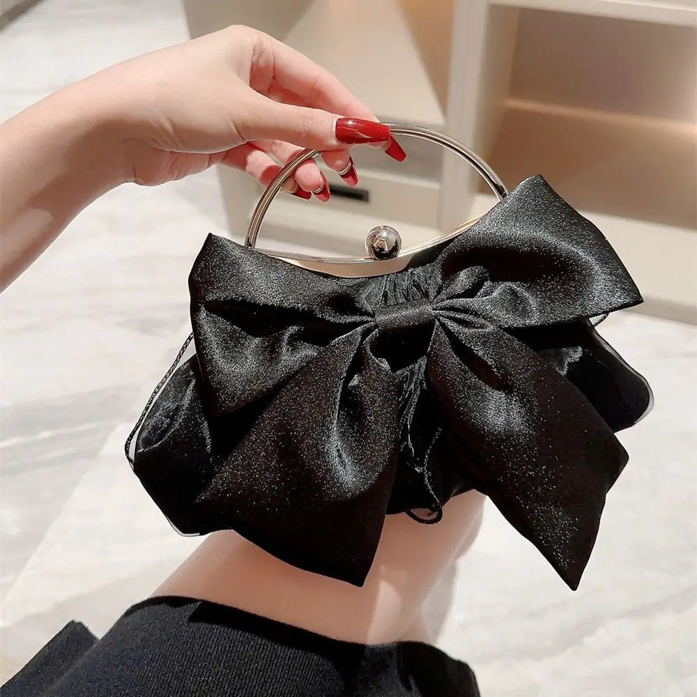 Golden silk bow evening bag for womens elegant and fashionable banquet clutch chain shoulder bag wallet for womens party handbag 250402